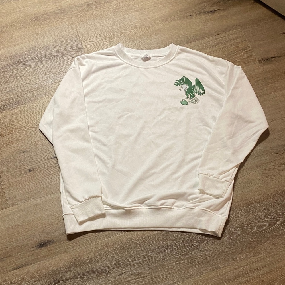 SHEIN White Crewneck with Green Eagle Design